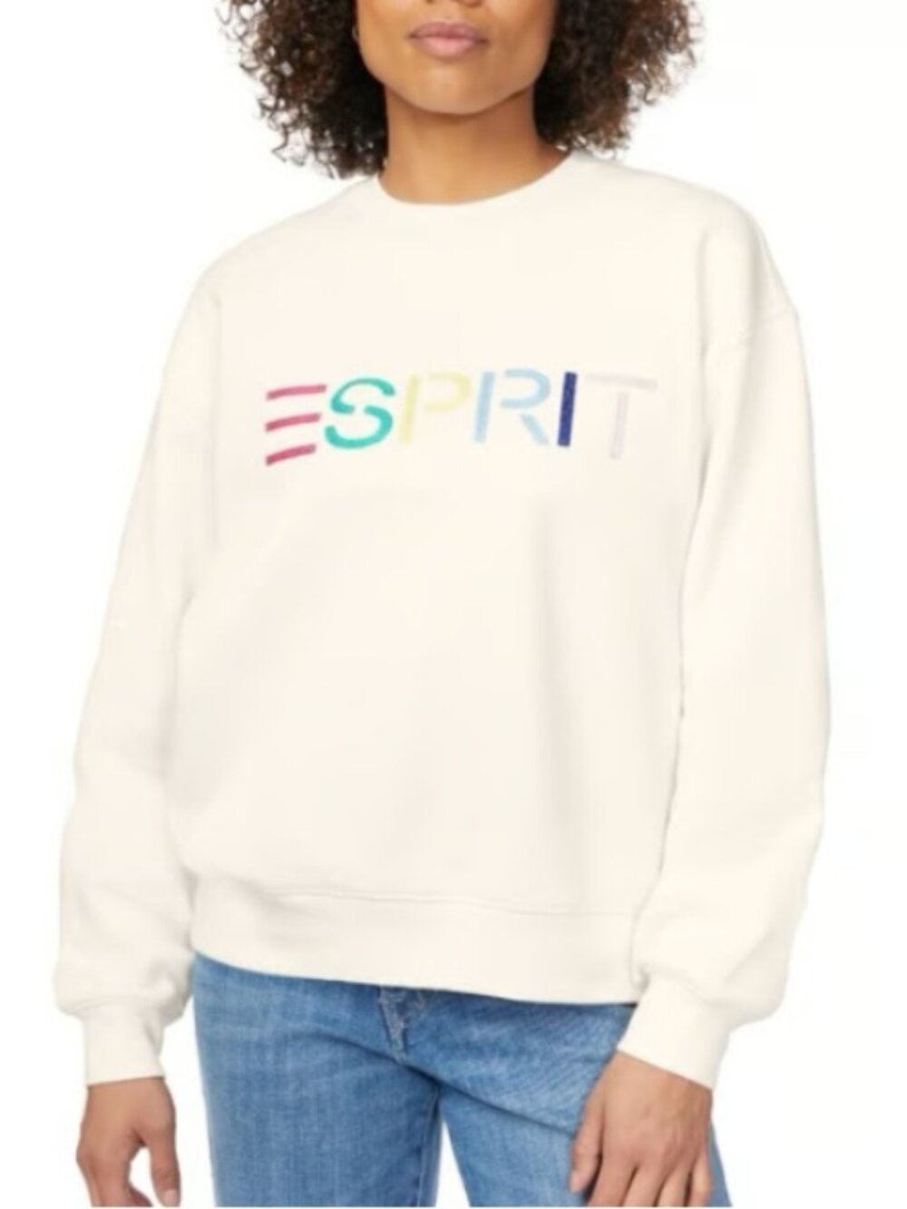 Esprit Women’s White Fleece Crewneck Sweatshirt with Logo